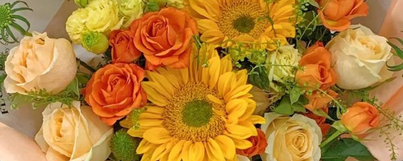 向日葵香槟玫瑰花束的寓意，寓意美好爱情、温暖温馨等