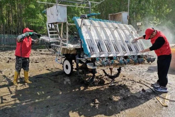 洋马6行插秧机耕作时怎么转弯,接近田埂时减速后退再转动方向盘